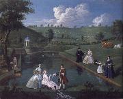 Edward Haytley The Brockman Family and Friends at Beachborough Manor the Temple Pond looking towards the Rotunda oil on canvas